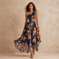 Celeste navy one-shoulder floral maxi dress — view 1