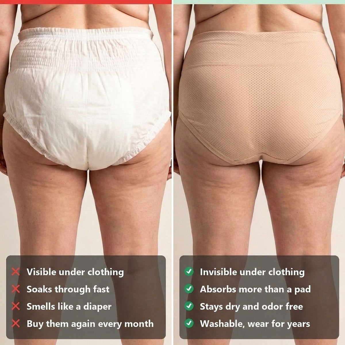 Culotte anti-fuites taille haute — Comparaison de la coupe
